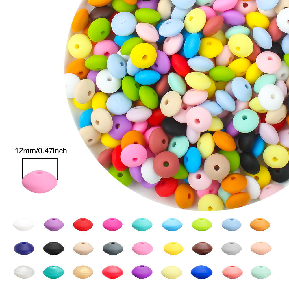 100/50/20Pcs 12mm Siilcone Beads Lentil Loose Spaced Bead for Jewelry Making DIY Beaded Pen Bracelets Necklace Keychain BPA Free