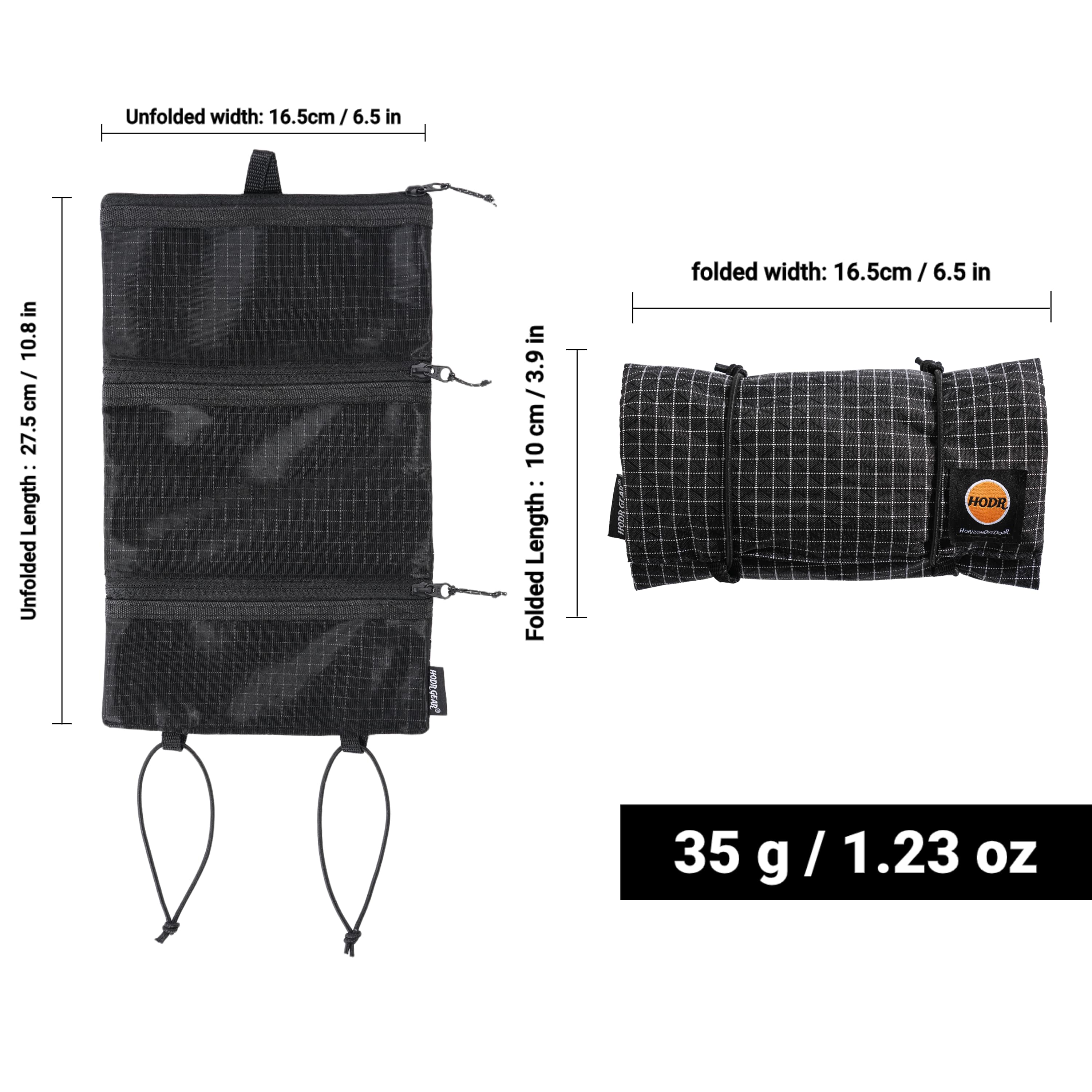 HODRGEAR Ultralight Toiletries Organizer UHMWPE Gridstop | 35g Roll-Up Mesh Pouch | YKK Zippers | Hiking & EDC Storage UL GEAR WHITE