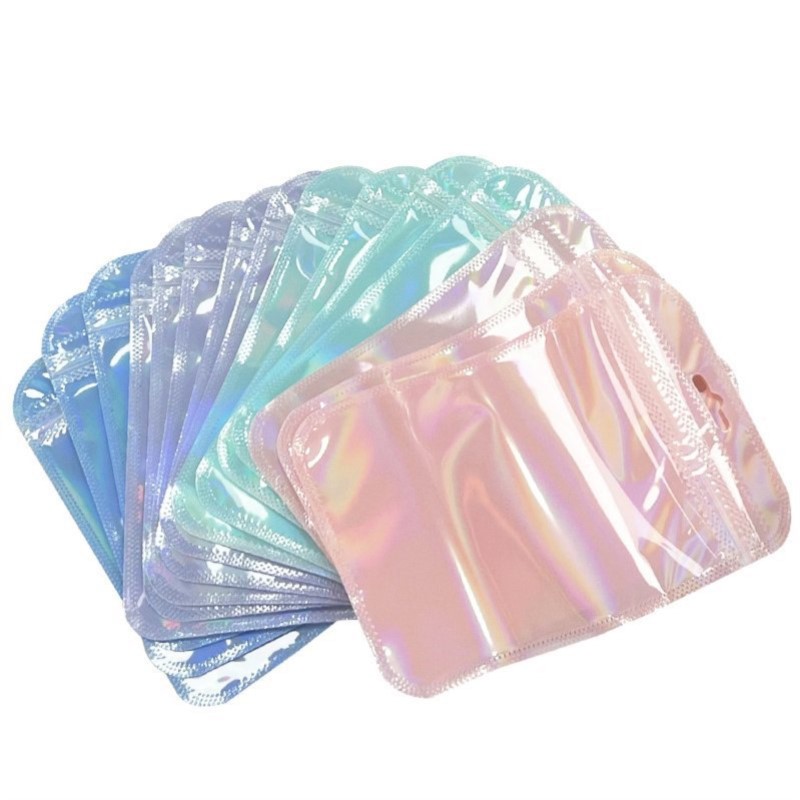 50pcs Holographic Zipper Small Jewelry Bag Pouch For Bead Earring Food Storage Small Business Entrepreneurship Packaging Display