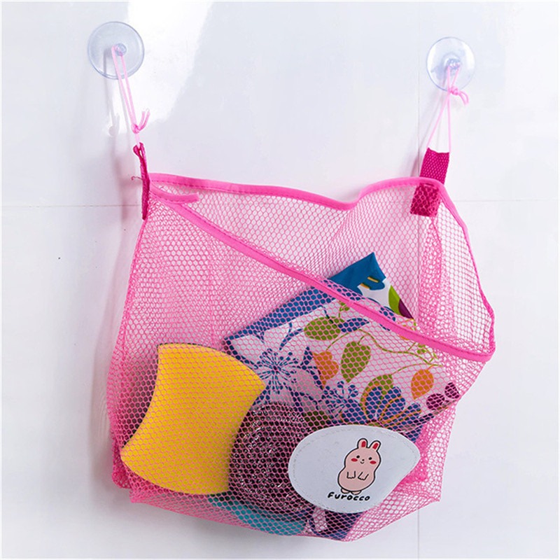 Baby Bathroom Mesh Bath Bag Kids Cartoon Basket Net Children's Games Network Waterproof Cloth Sand Toys Beach Storage Organizer Pink B 27X31cm