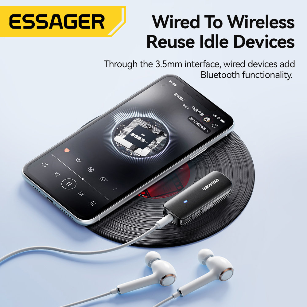 Essager Multifunctional Bluetooth 5.3 Adapter 3.5mm Jack Aux Wireless Adapter Stereo for Earphones Phones TV Car Audio Receiver