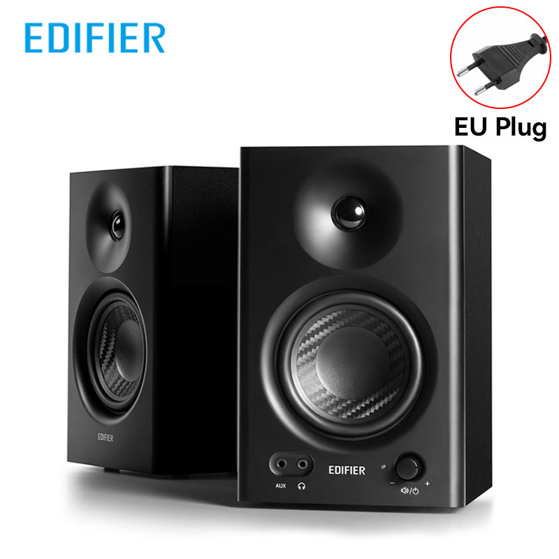 Edifier MR4 Studio Monitor 2.0 Speakers 42W RMS Class-D Amplifier Built-in DSP Wooden Enclosure TRS Balanced/AUX/RCA Inputs Black EU Plug / China Mainland