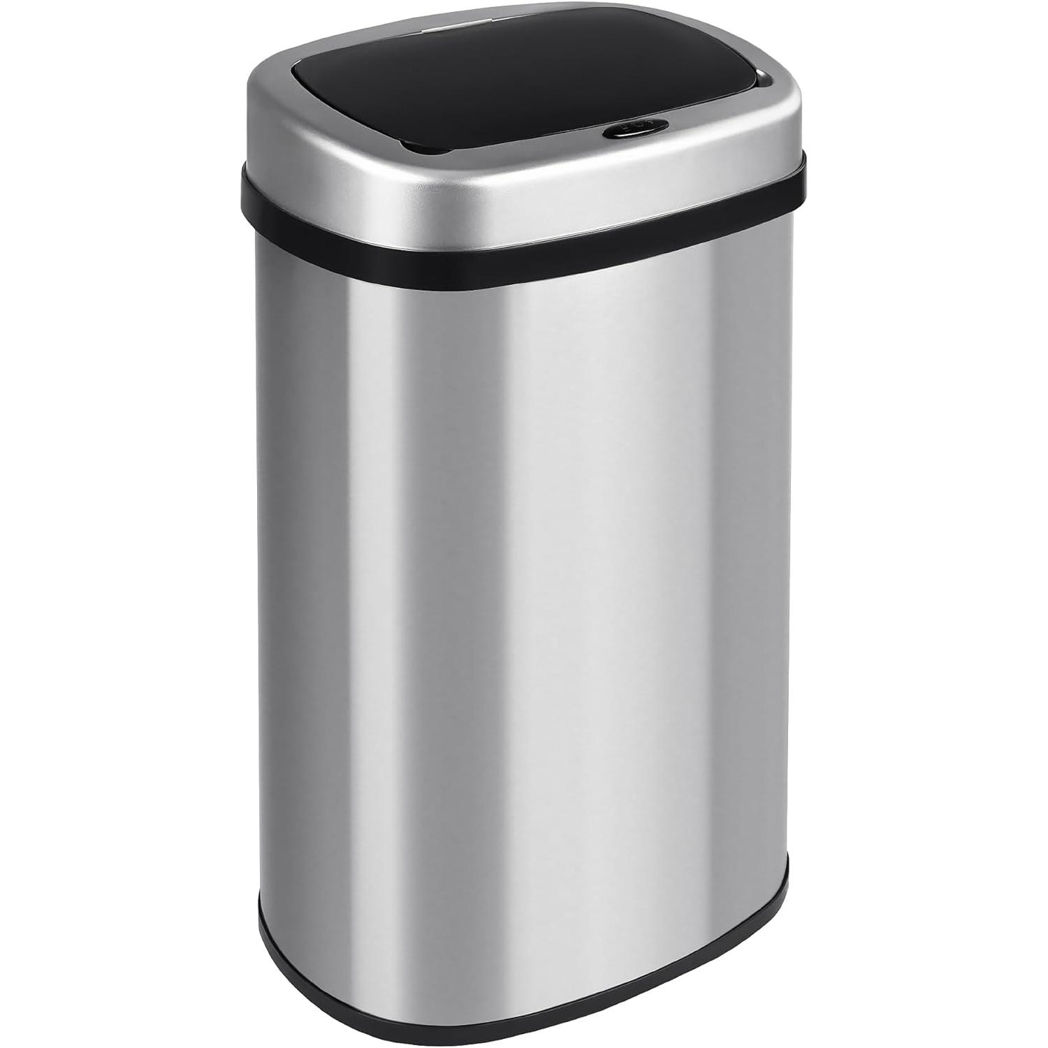 T-LoVendo Automatic Trash Can with Sensor, 13.5L Metal Design for Kitchen and Office, Touchless Opening, Durable and Stylish Silver Finish, Ideal for Home Recycling.