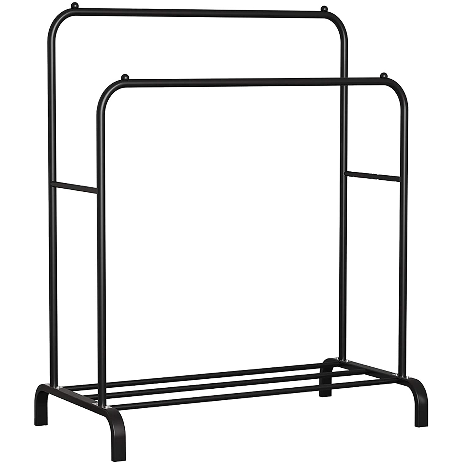 T-Lovendo Double Rail Clothes Rack - Metal standing coat rack in black or white, supports up to 30kg per rail, ideal for coats and shoes, easy to assemble with modern design for any home.