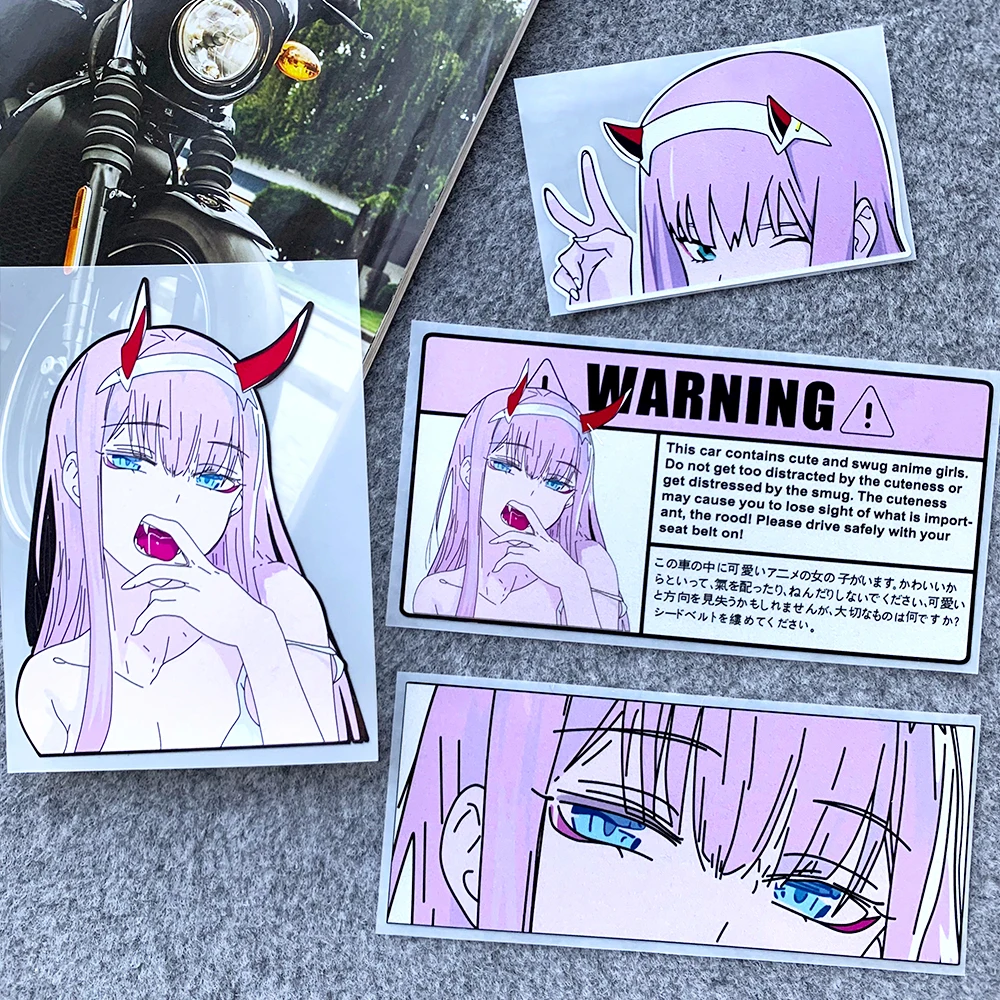 JDM Anime Car Sticker 2D Warning Pink Girl Eyes Fuel Tank Cover Car Body Window Bumper Windshield Motorcycle Scooter Decals
