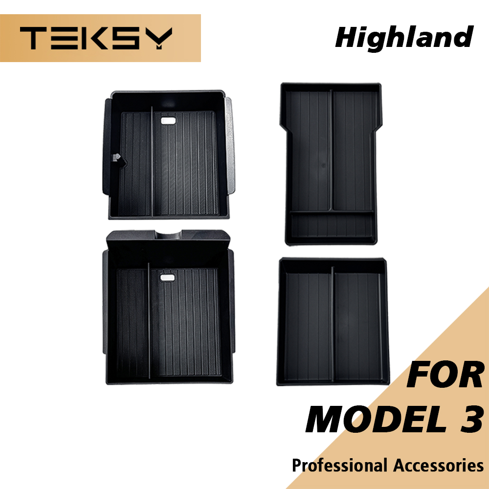 TEKSY For Tesla New Model 3 HIGHLAND 2025 2026 Center Console Storage Armrest Storage Box Upper&Lower Flocking Accessories New