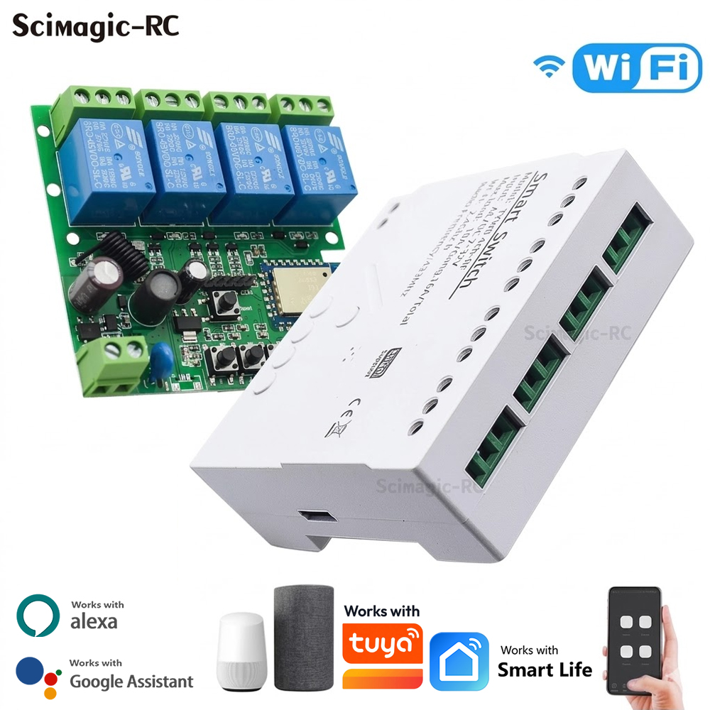 4CH Wifi Relay Smart Wireless Switch Module 4 Channel 7-32V 85-250V 220V 110V 2200W RF433 4 Way Receiver Works with Tuya Alexa
