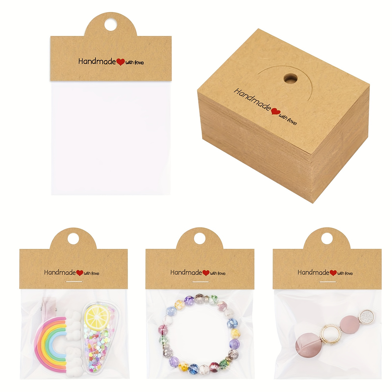 100Pcs Jewelry Package Bags, Including 50 Bags and 50 Cards, Jewelry Display Clear Bags, Bracelets, Earrings, Craft Packaging Se