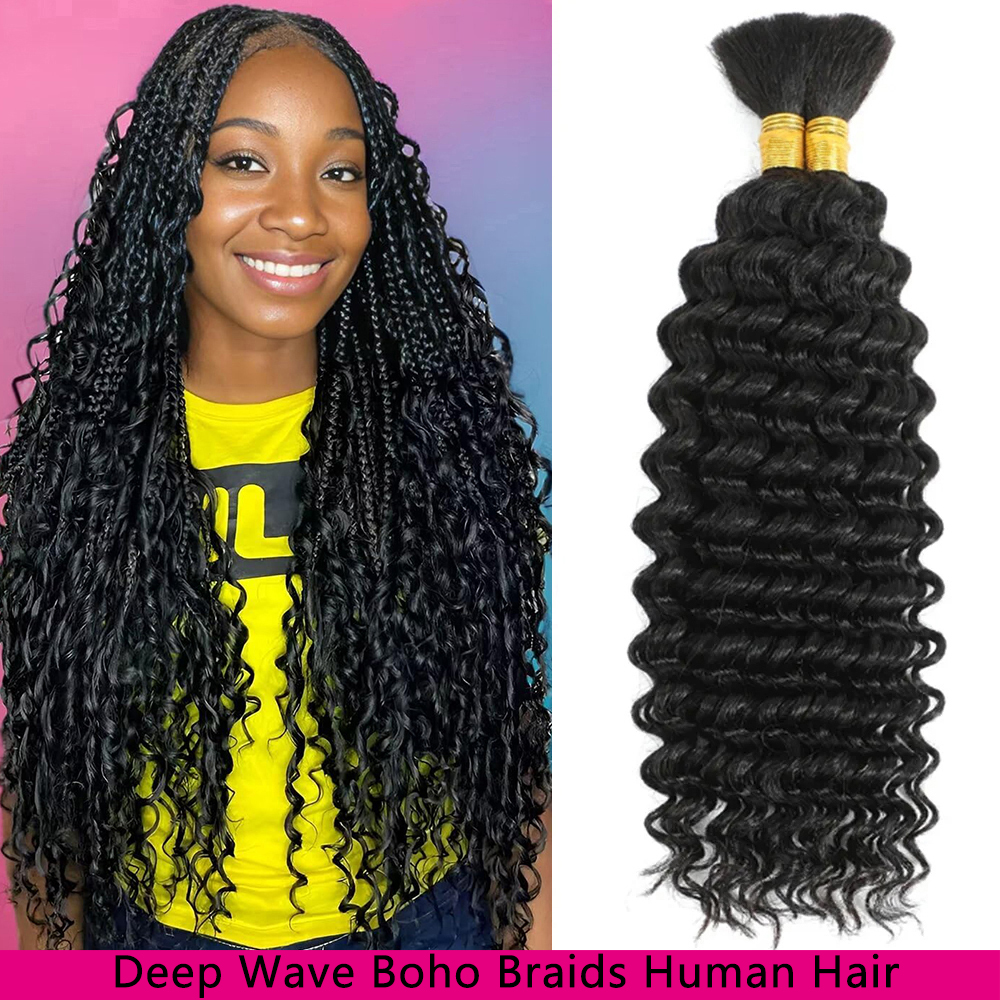 26 Inch Deep Wave Bulk Human Hair 2 Bundles Human Hair 100g Brazilian Braiding Hair For Women Boho Braids Human Hair Bundles