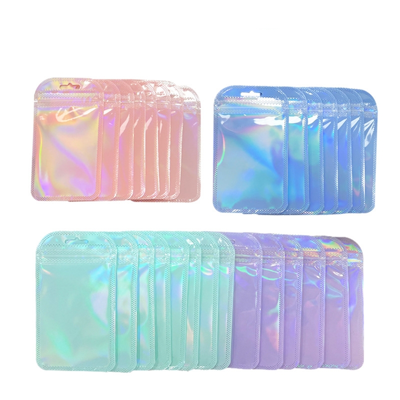 50pcs Holographic Zipper Small Jewelry Bag Pouch For Bead Earring Food Storage Small Business Entrepreneurship Packaging Display